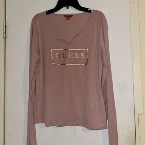 GUESS Women's Dusty Pink Long Sleeve Tee